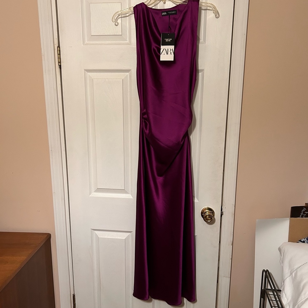 Zara Women's Satin Dress in Fuchsia/Purple